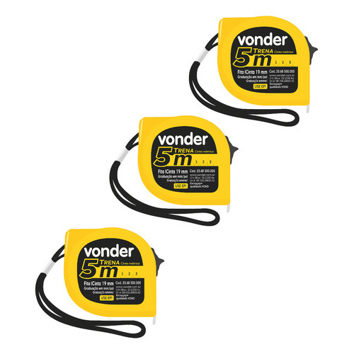 Trena Aço 5 Metros X 19mm  Profissional Vonder Kit 3 Unid