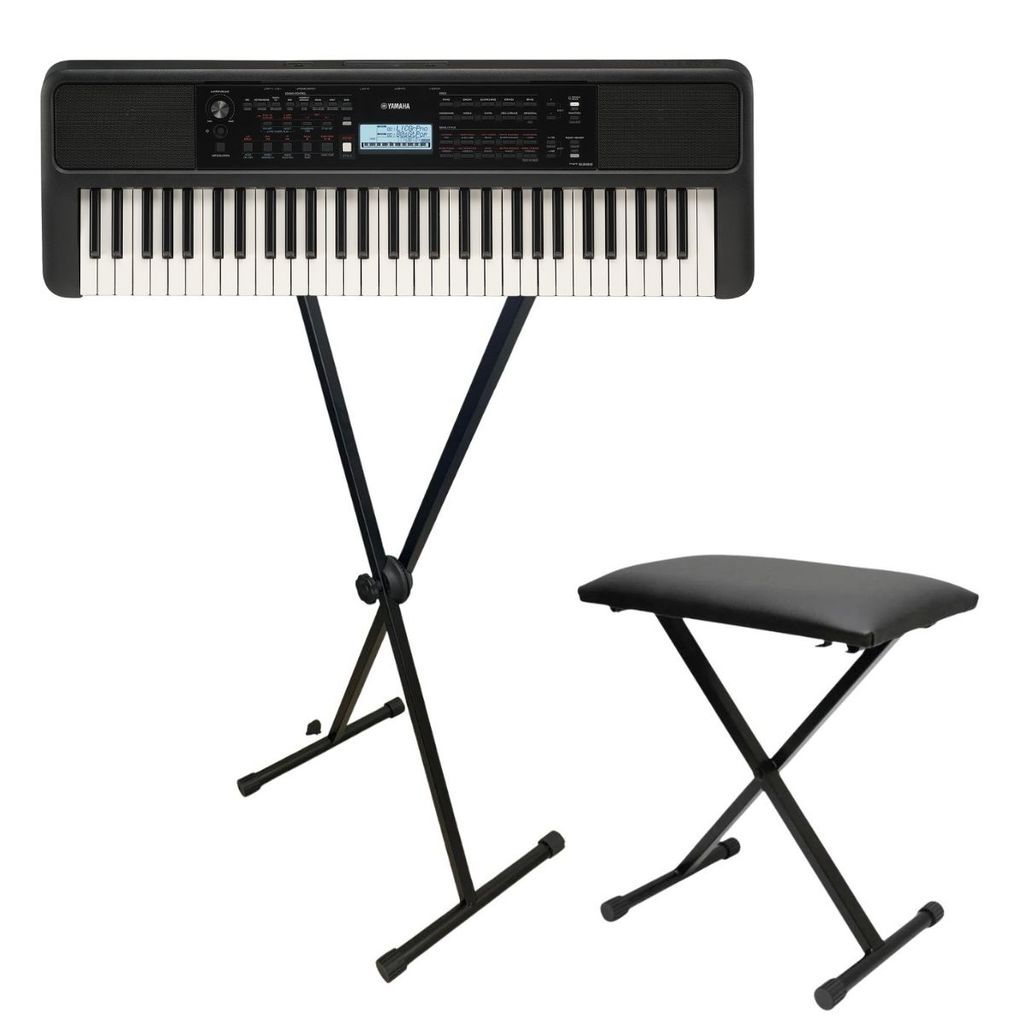 Kit Completo Teclado Yamaha Psr-E383 61 Teclas + Suporte e Banco