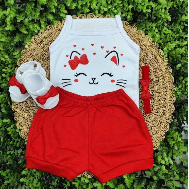 Conjunto Sandália Com Tiara Body E Short Bebe Menina Mesversário Estampado Verão 100% Suedine em Oferta na Shopee