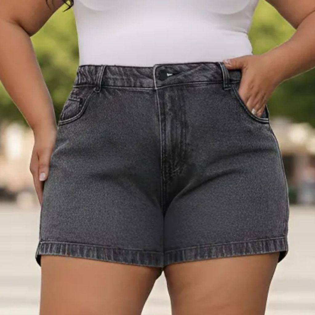 Shorts jeans feminino PLUS SIZE MOM GRAFITE 46 ao 56