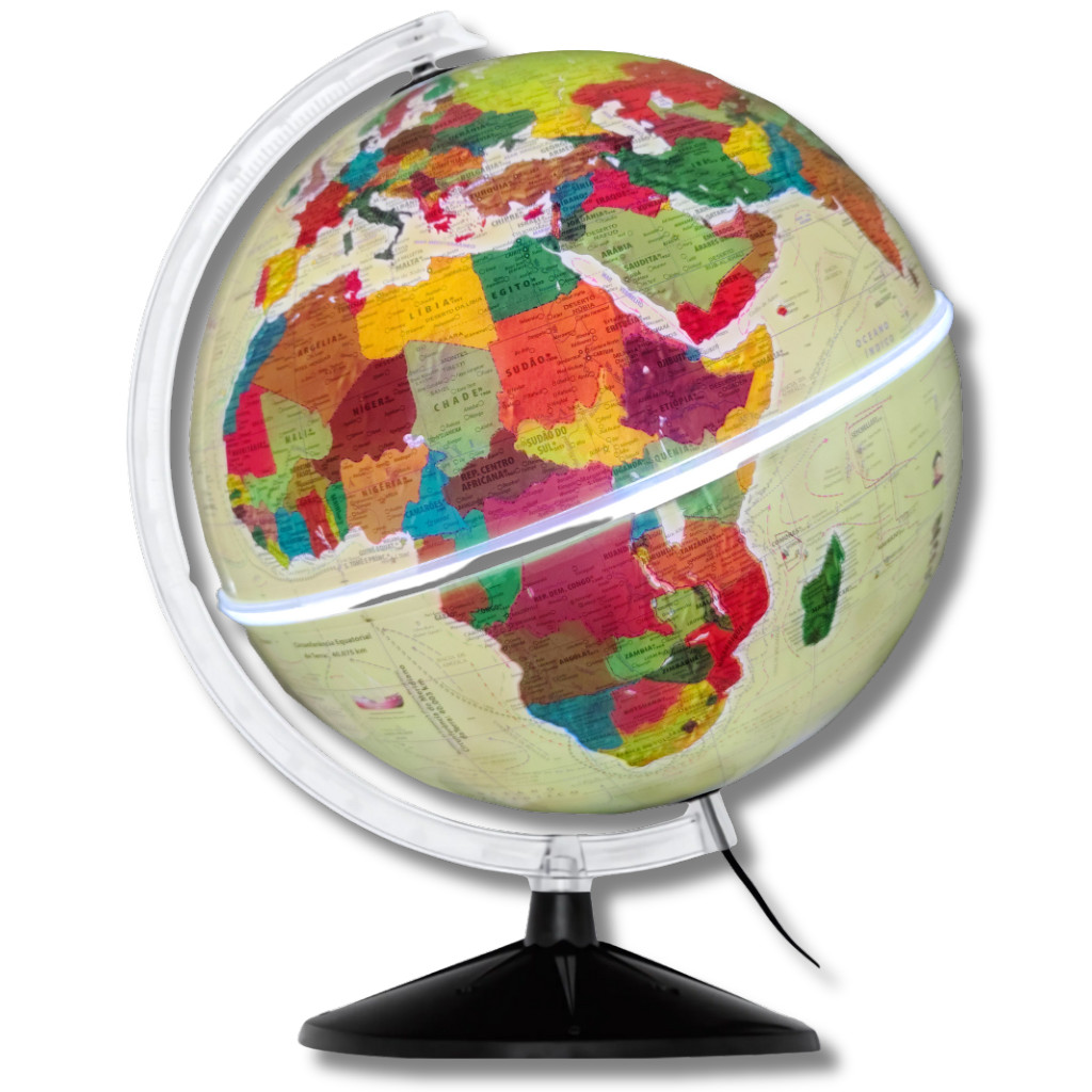 Globo Terrestre Histórico Giratório c/ Luz Led 30cm Diâmetro e 43cm Altura