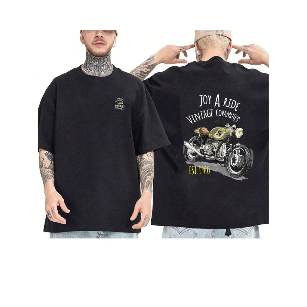 Camiseta OVERSIZED Preta StreetWear Gola em Ribanna Alta Plus Size Modelo: "JOY A RIDE" - Black