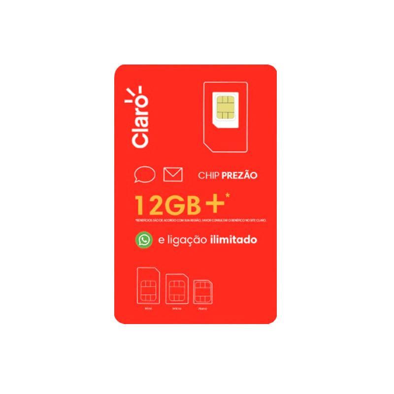 Chip Claro Prezão 12GB+ Combo para Celular