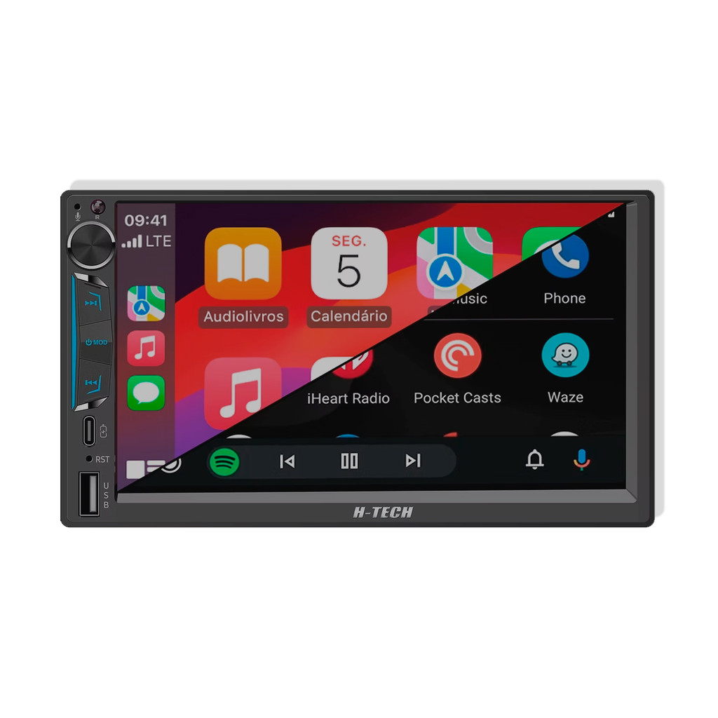 Multimídia 2 Din 7 pol H-Tech HT-5125CA CarPlay/Android