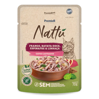 Ração Úmida Sachê PremieR Nattu 85gr Gatos Adultos Castrados Frango e Batata Doce