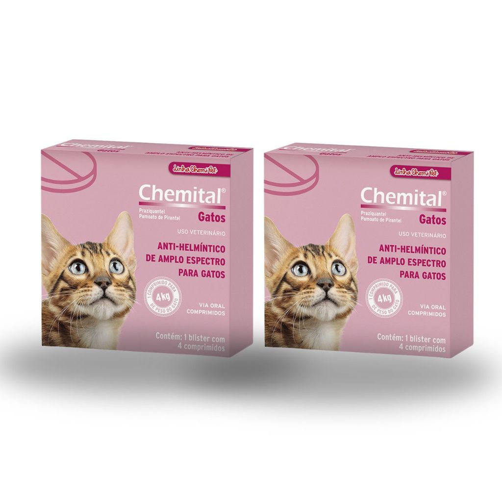 Kit 02 Vermífugo Chemital Chemitec Para Gatos com  4 Comp em Oferta na Shopee