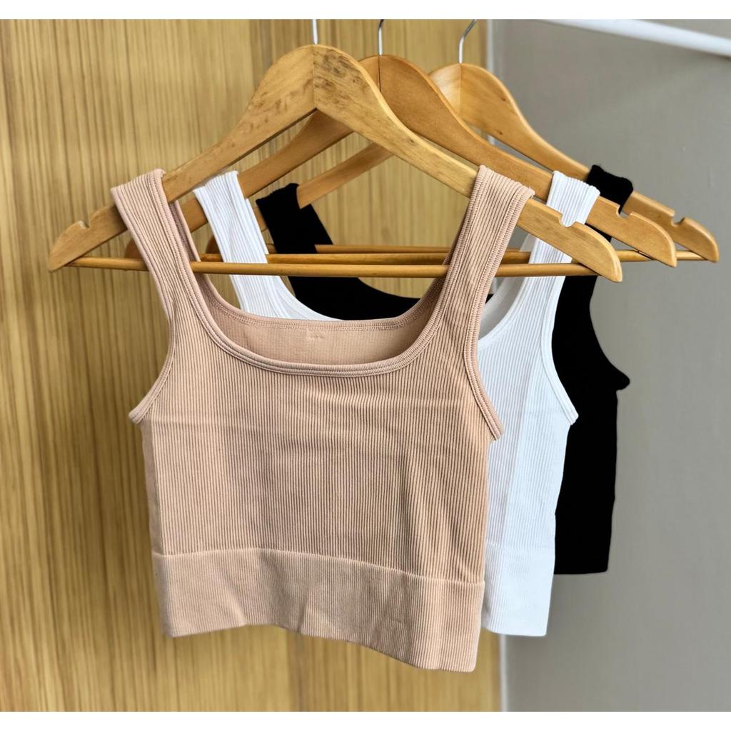 BLUSA CROPPED ALÇA GROSSA - BARRA LARGA - KIT CORES NEUTRAS - OFF WHITE/ NUDE/ PRETO em Oferta na Shopee