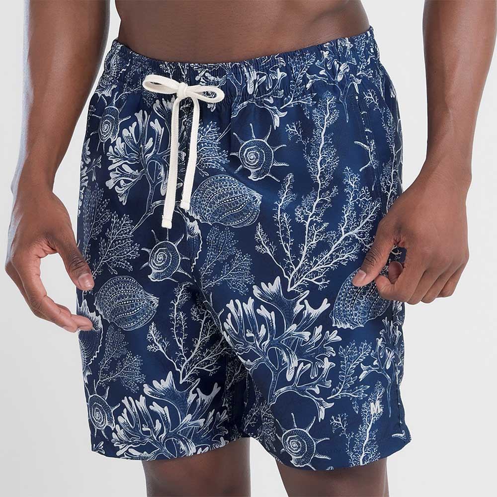 SHORTS CASUAL ESTAMPADO COM CONCHAS E CORAIS em Oferta na Shopee
