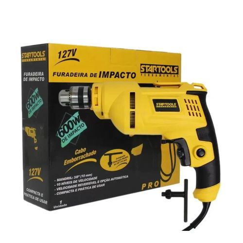 Furadeira Impacto Motor Potente 127V Amarela Perfurações Trabalhos Pesados Ergonomica Duravel
