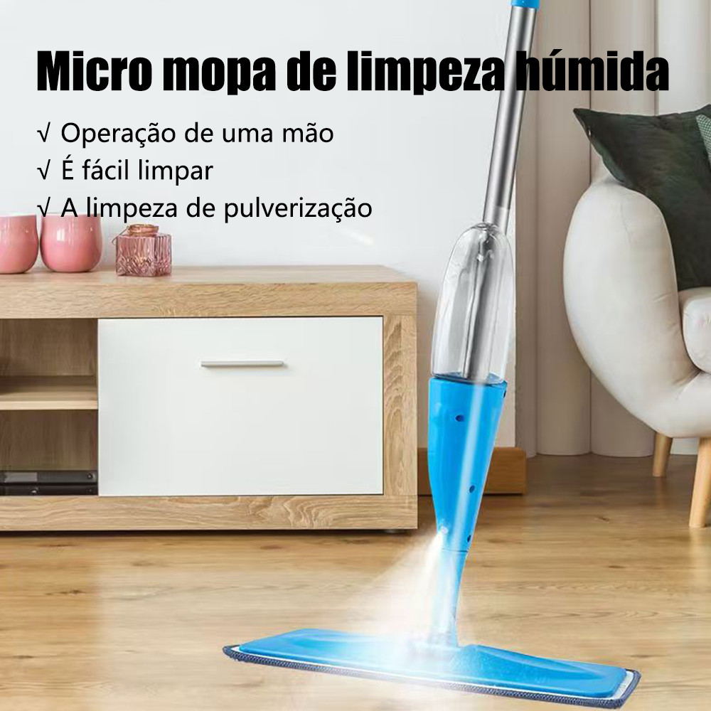 Kit Mop Spray Giratório com Reservatório Flash Limp Mágico Completo com 1 Refil para Limpeza Rápida e Fácil de Usar