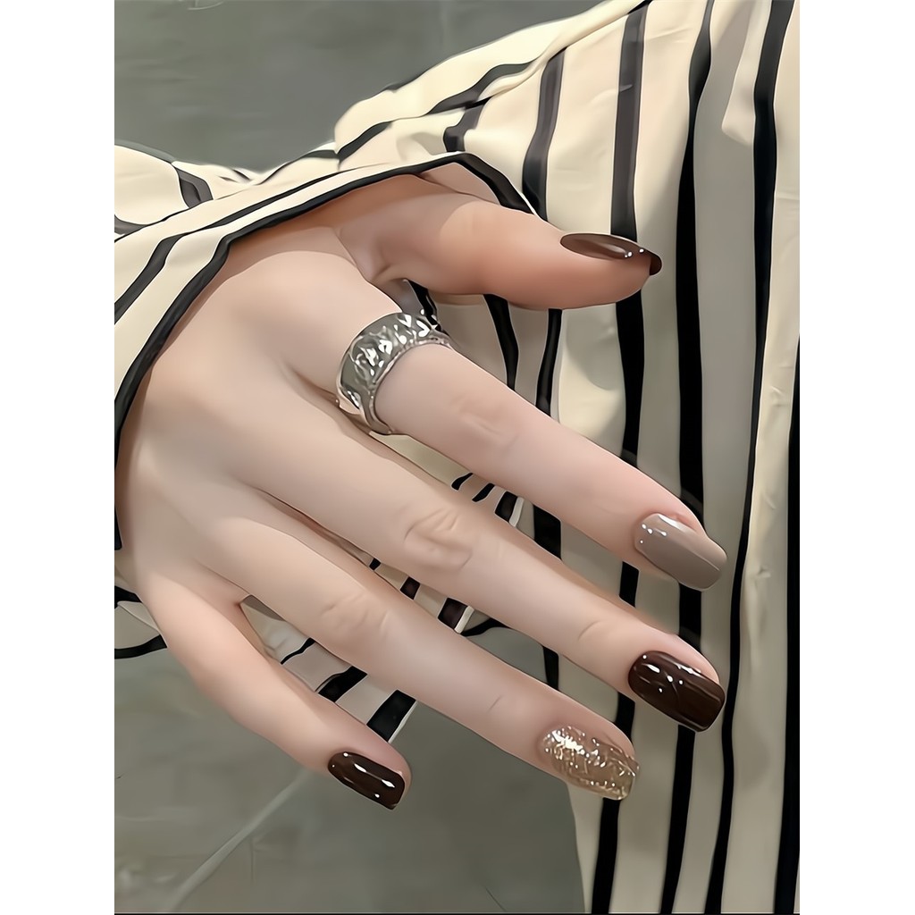 Caramelo Saltando Cor Nupcial Foto de Casamento Requintado Unhas Usadas À Mão Estilo Médio Longo Manicure Estilo Wearabl — R$ 59,64 em Shopee