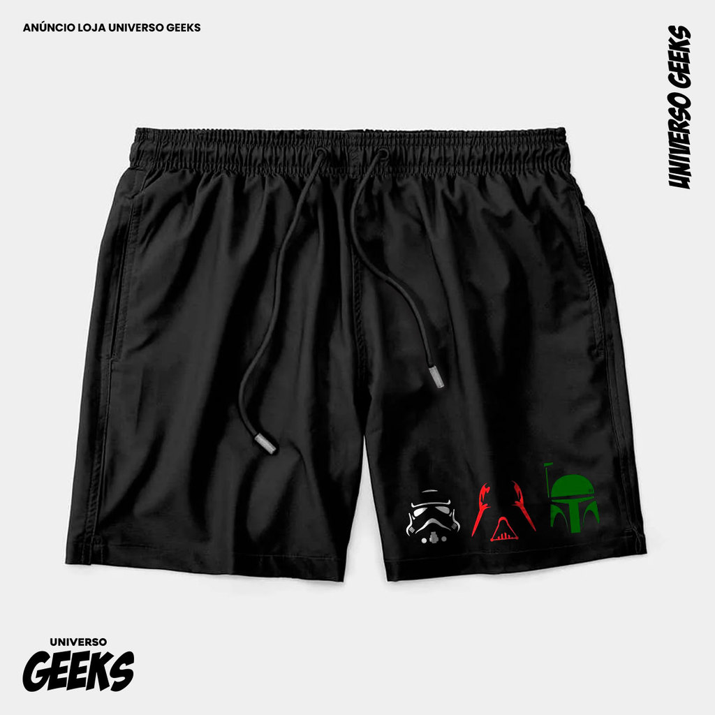 Bermuda Tactel Star Wars Vader Stormtrooper Fett Capacete Short Confortável Com Elastano Ideal Lazer Treino Esportes Pra