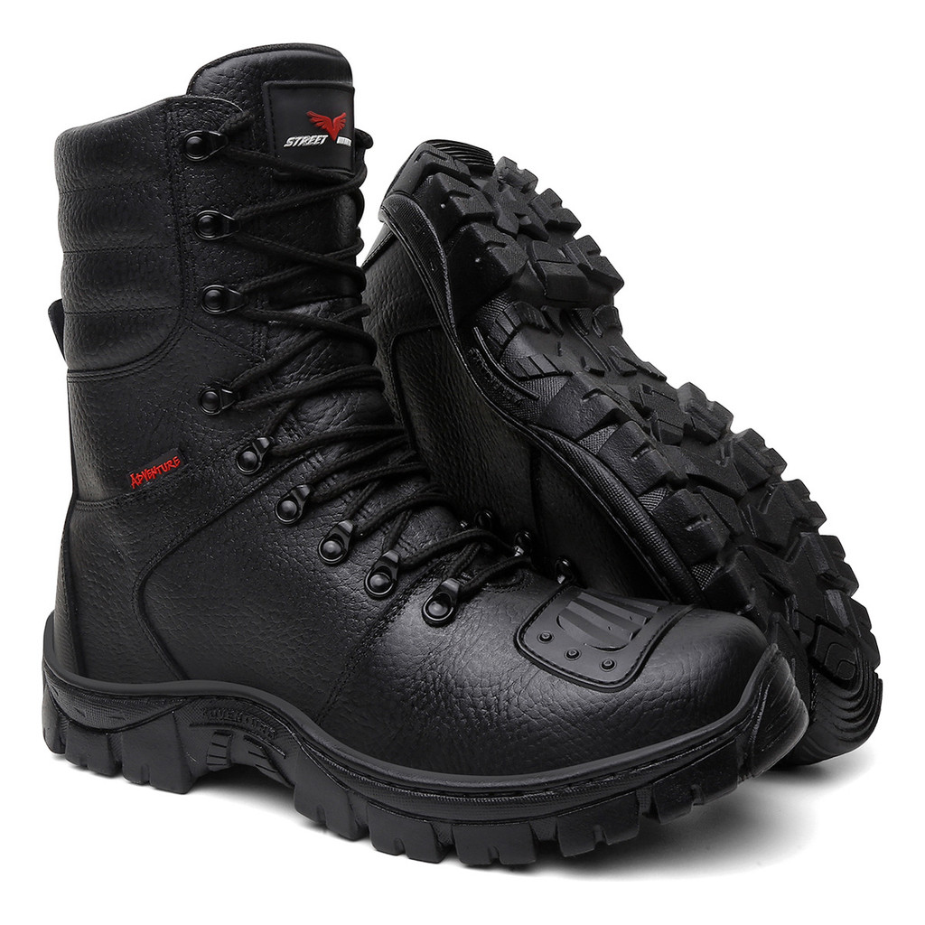 Bota Coturno Masculino Militar Cano Alto Em Couro Resistente