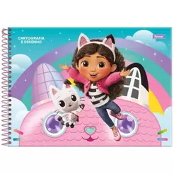 Caderno Cartografia e Desenho Grande 20x27,5cm Espiral 80 Folhas A Casa Mágica da Gabby A Foroni