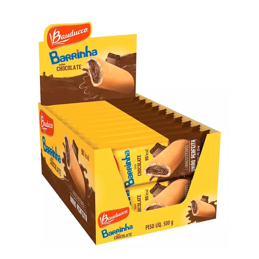 Biscoito Barrinha Recheado Chocolate Bauducco Caixa Com 20 Barrinhas