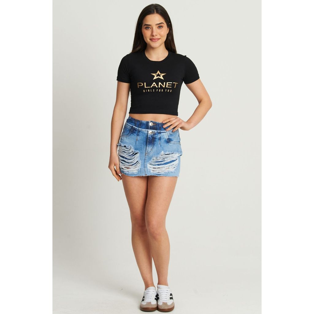 Detalhes do Cropped Feminino Logo Star Planet Girls Preto