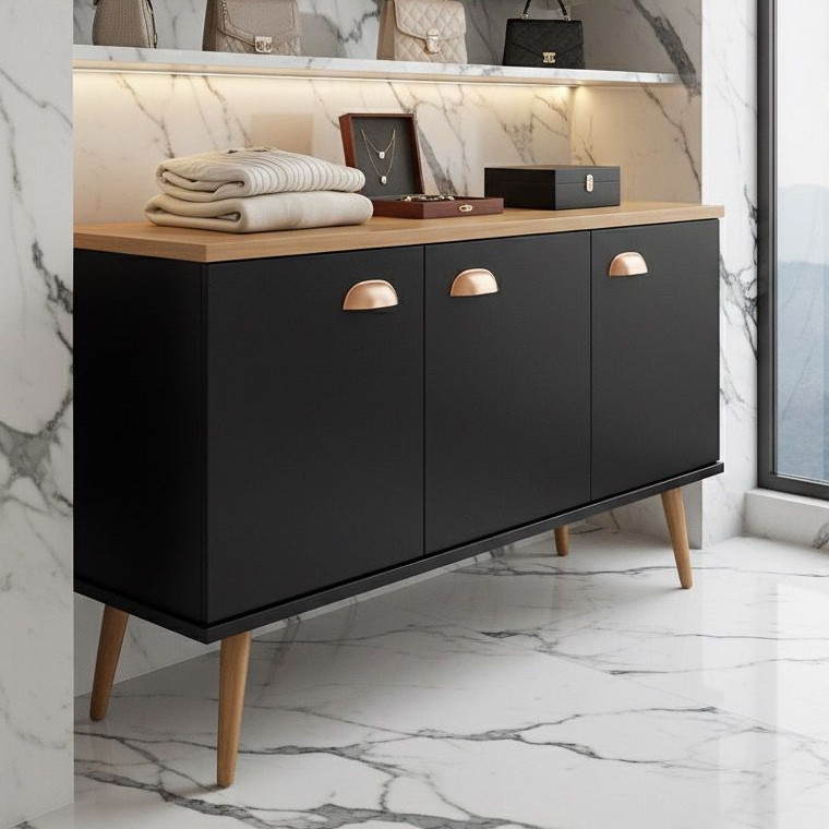 QUEIMA DE ESTOQUE - Aparador Buffet Estilo Retrô com Pés Palito, 3 Portas e 1 Prateleira Multiuso