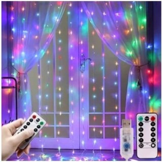 Cortina de LED 3M 300 Luz 8 Modos De Iluminação Luzes De Fada De Fadas USB Para Decoraçõe…