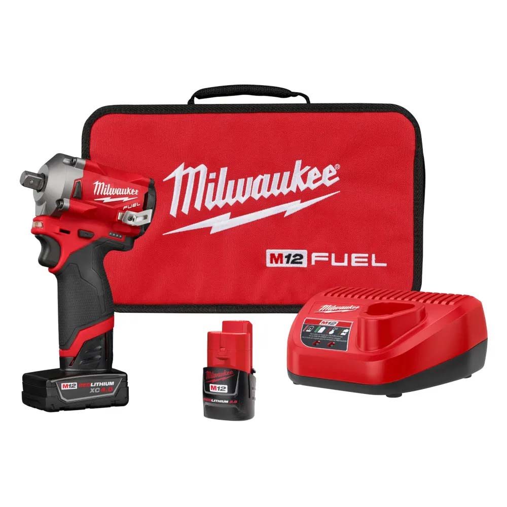 Chave de Impacto 1/2" MILWAUKEE 2555P-259N Fuel com 2 Baterias CP2.0/XC4.0 12V e Carregador Bivolt