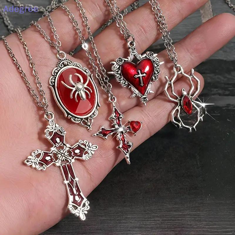 Adegree 5 Peças Conjunto De Colar Gótico Para Mulheres Joias De Halloween Coração Morcego Aranha Cruz Pingente Suéter Co