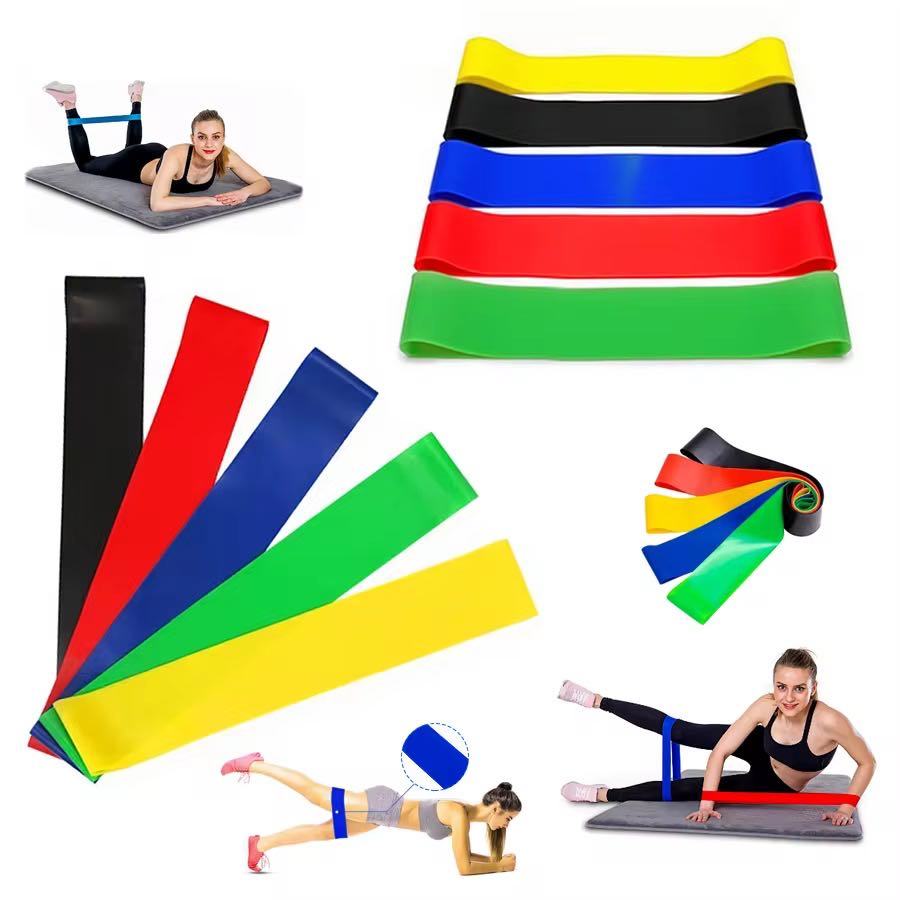 Imagem Kit 5 Faixas Elásticas Mini Band Treino Funcional Yoga Pilates Fisioterapia Academia Resistência Muscular Completo