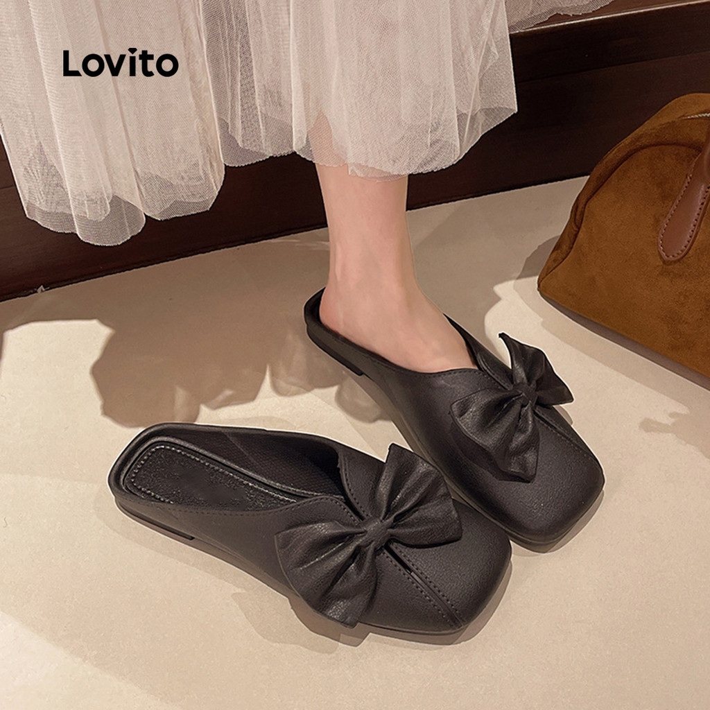 Detalhes do Lovito Elegante liso francês deslocamento usar sandálias planas para mulheres LFA76307