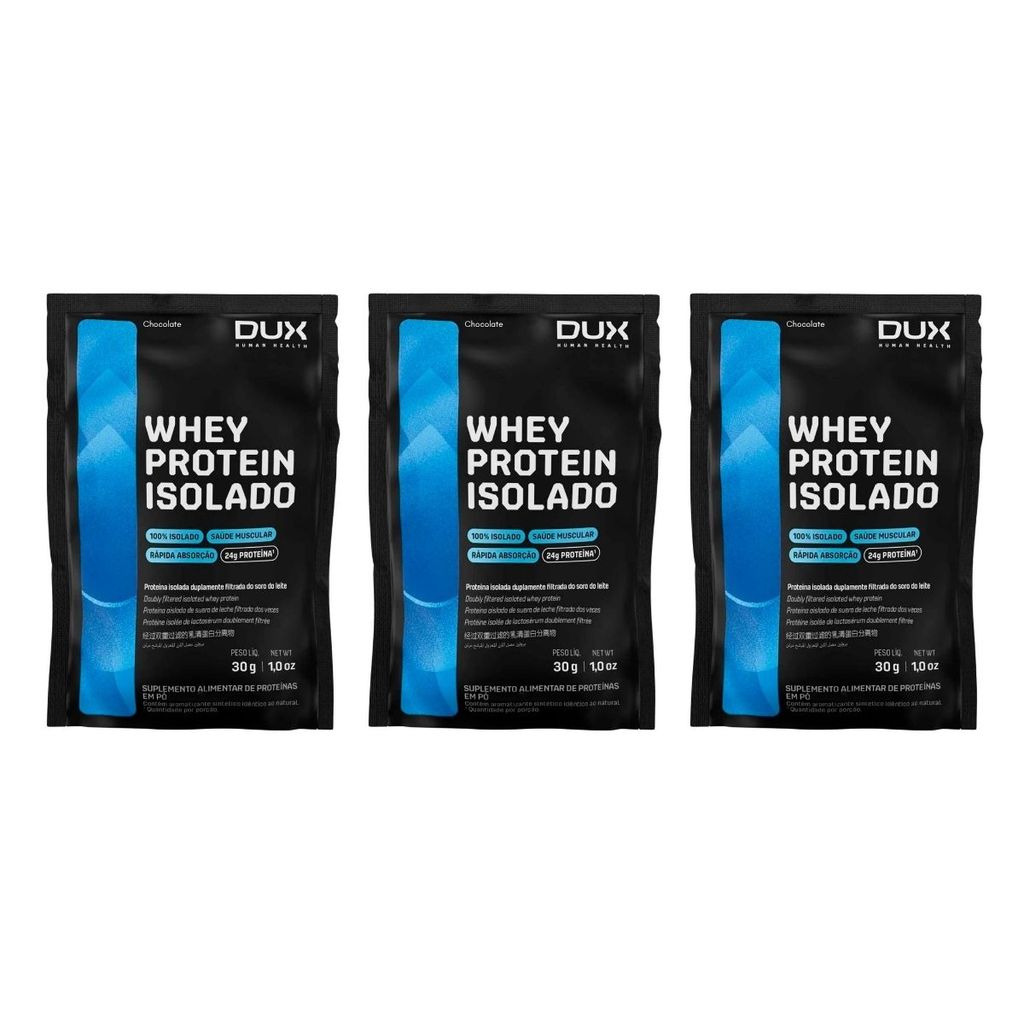 KIT 3 SACHE WHEY PROTEIN 24G PROTEINA ISOLADO ALTA ABSORÇÃO CHOCOLATE DUX