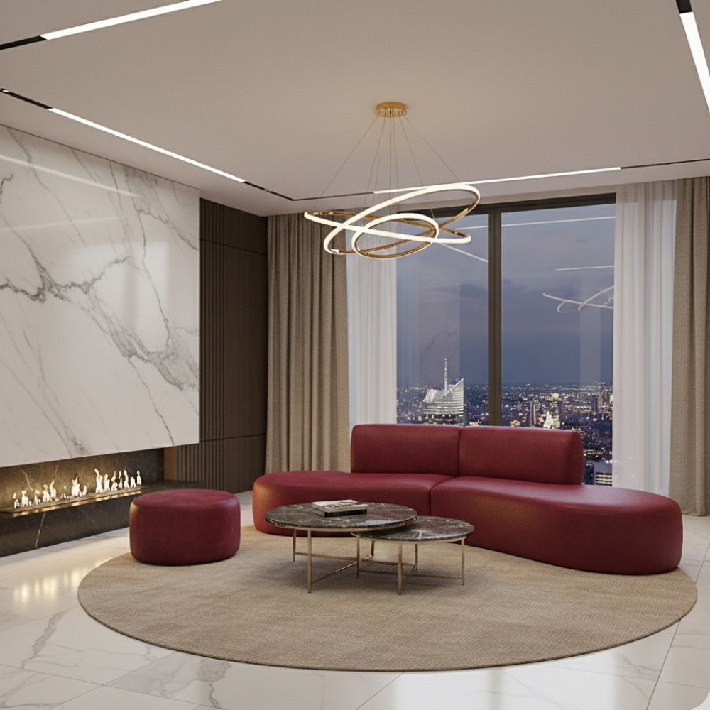 Sofá Orgânico Módulo Curvo Savana + Puff Corino Modena Vermelho - Montanari's Decor