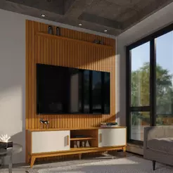 Painel Ripado Com Rack TV 75 Polegadas Domus 184cm