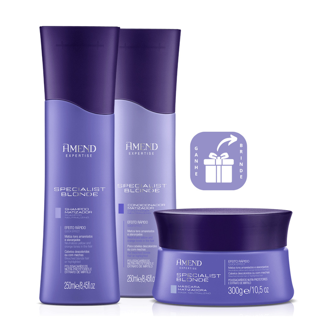 Amend Kit Specialist Blonde Shampoo, Condionador e Máscara Matizadora Loiro em Oferta na Shopee