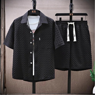 Conjunto esportivo Casual de duas peças terno de seda gelada camisa de manga curta