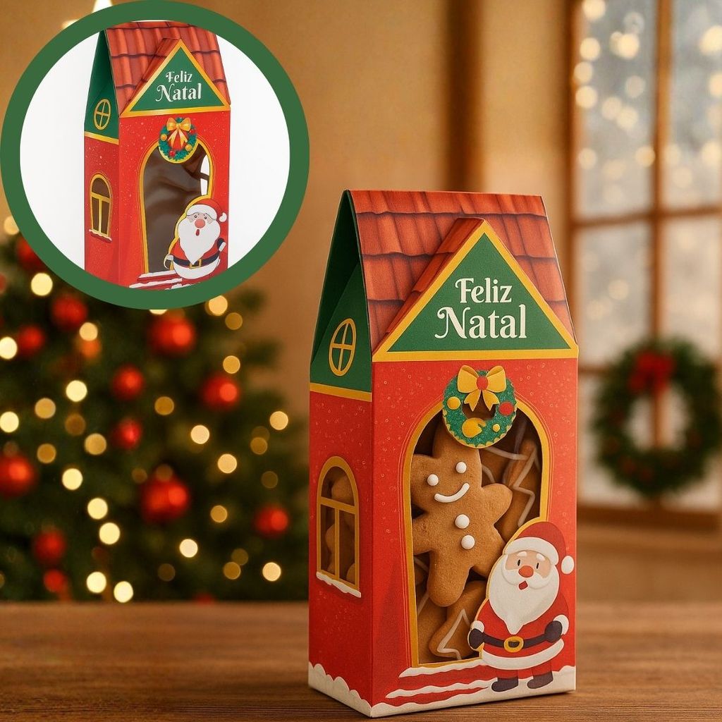 10 CAIXAS LEMBRANCINHA NATAL CASINHA COM VISOR 9,5x4,5x20 CM NT205 (JR NATAL OUTLET 2025)