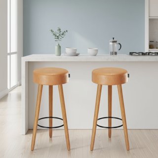 Kit 2 Banquetas Couro Sintético e Madeira Maciça Londres  Marrom/Preto em Oferta na Shopee