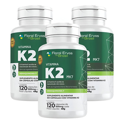 Kit 3 Vitamina K2 Mk7 Menaquinona Fortalece Ossos Suplemento