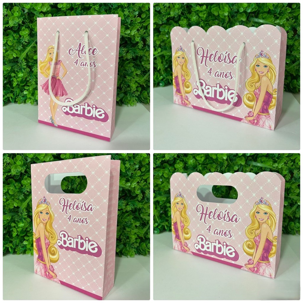 Kit Sacola Papelaria Personalizada Barbie Sacolinha de Lembrancinha Caixinha para Festa