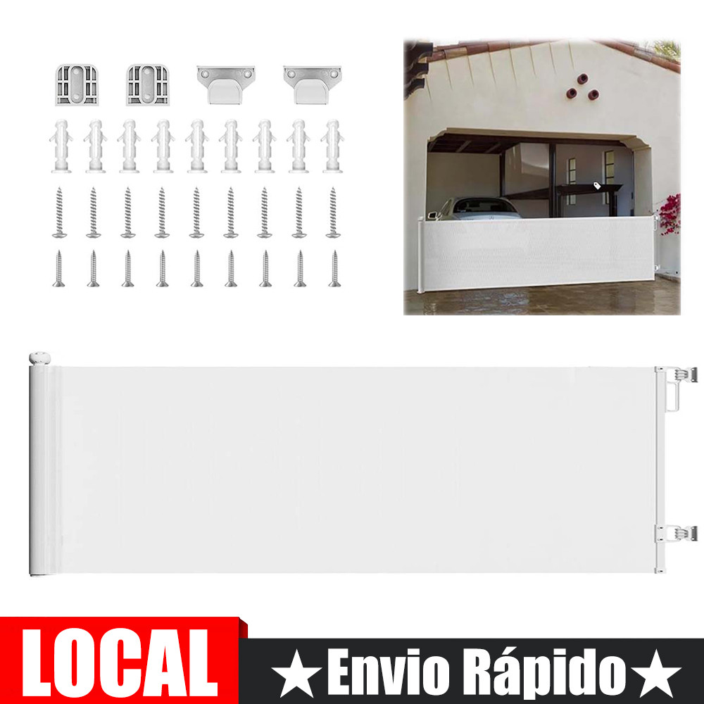Cerca de porta retrátil branca de 3m, cerca de porta retrátil, cerca de pátio, cerca de porta infantil  