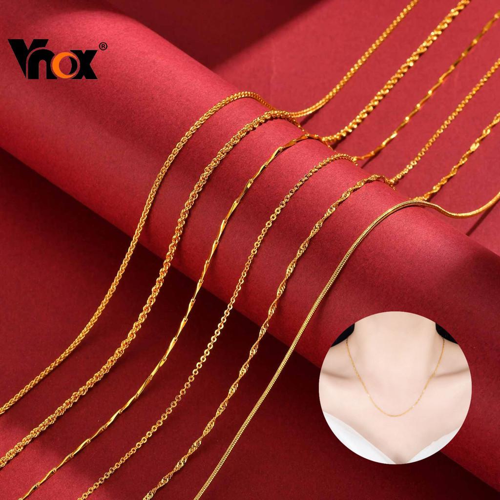 Vnox 24k Sand Gold Ladies Thin Necklace New Korean Style Simple Twist Chain Gold Jewelry Gift Non-fading em Oferta na Shopee