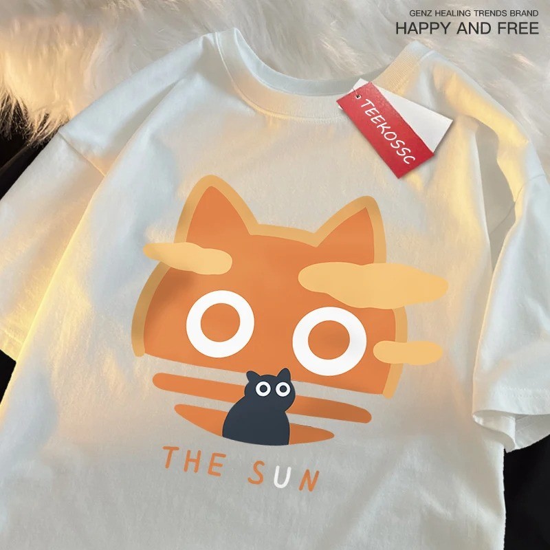 Tshirt Feminina Cat Sun Estampada Lançamento Camiseta 100% Algodão Camisetão Camisa Oversized Plus - Camisarte
