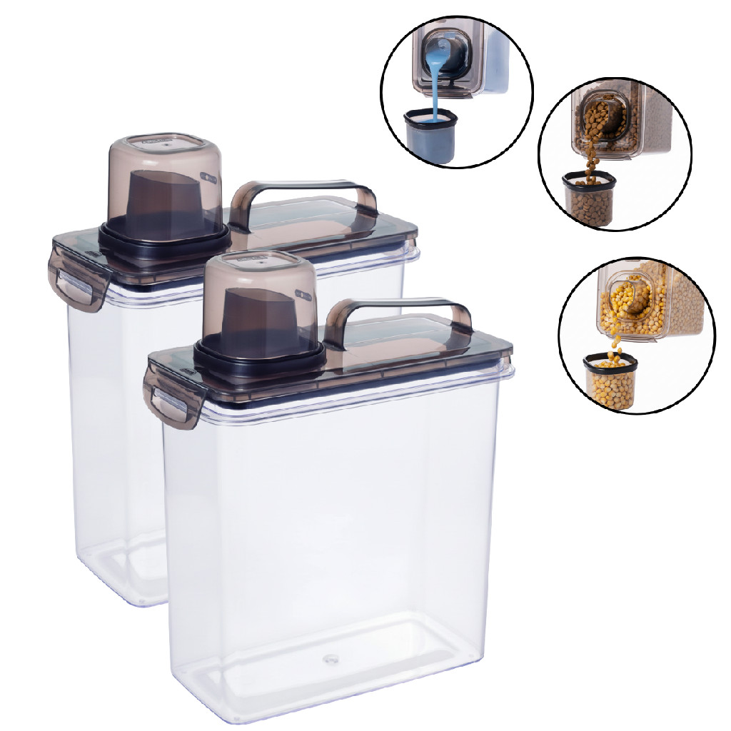 Kit 2 Dispenser Hermético Porta Grãos Pote Trava e Bico Dosador Guardar Mantimentos Cozinha Lavanderia Despensa Armário