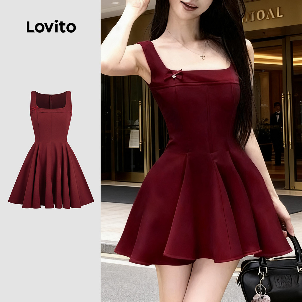 Lovito Vestido Casual Estilo Chinês Cheongsam Qipao Laço Cintura Modelo Primavera/verão Vermelho Para Mulheres L157ED507 em Oferta na Shopee