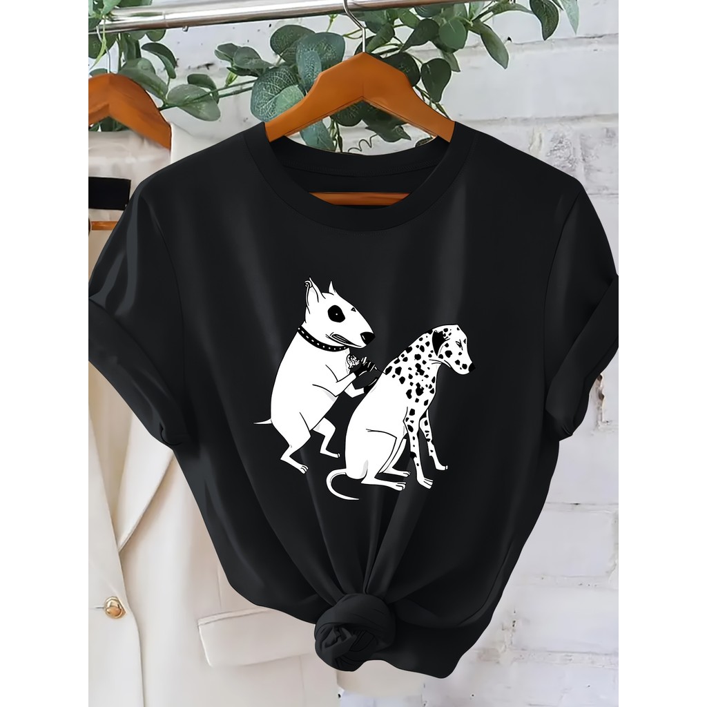 Camiseta Feminina Bull Terrier Dálmata Tatuagem Cães Vintage Estampada Confortavel Estilosa Versátil Casual