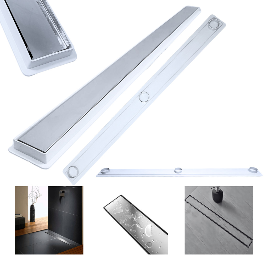 Ralo Linear Seca Piso Inox 2 em 1 Oculto 5cm x 80cm Coletor Raso 3cm Branco