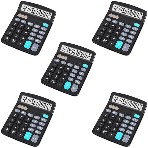 Calculadora De Mesa Kit 5 unidades Comercial Escritório Display 12 Digitos Escolar Preta Solar/Pilha em Oferta na Shopee