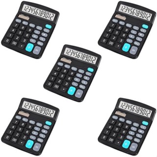 Calculadora De Mesa Kit 5 unidades Comercial Escritório Display 12 Digitos Escolar Preta Solar/Pilha em Oferta na Shopee