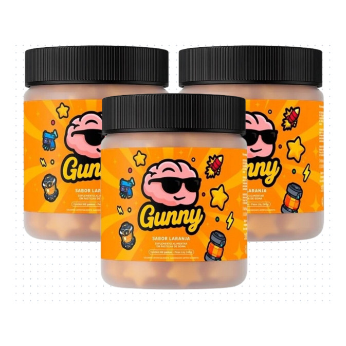Gunny - Suplemento Energético Gamer em Gomas | Energia e Concentração | Sem Açúcar Kit com 3 Un