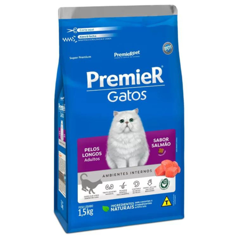 Ração PremieR Ambientes Internos Gatos Pelos Longos Adultos Salmão 1,5 kg