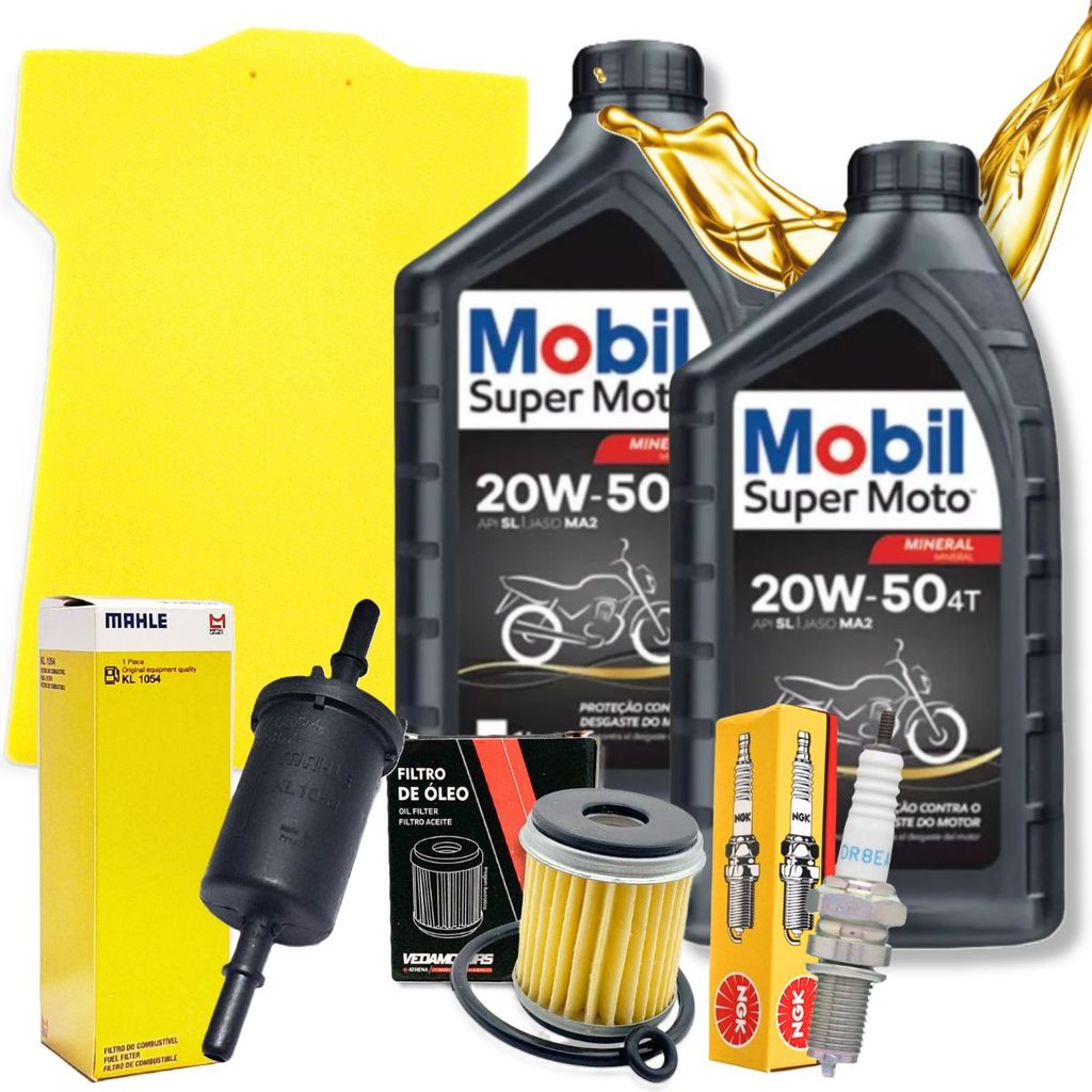 Kit Revisão Fazer 250/ Tenere 250/ Lander 250 2005-2015 Motul 20W50 Mineral Filtros e Vela Ngk