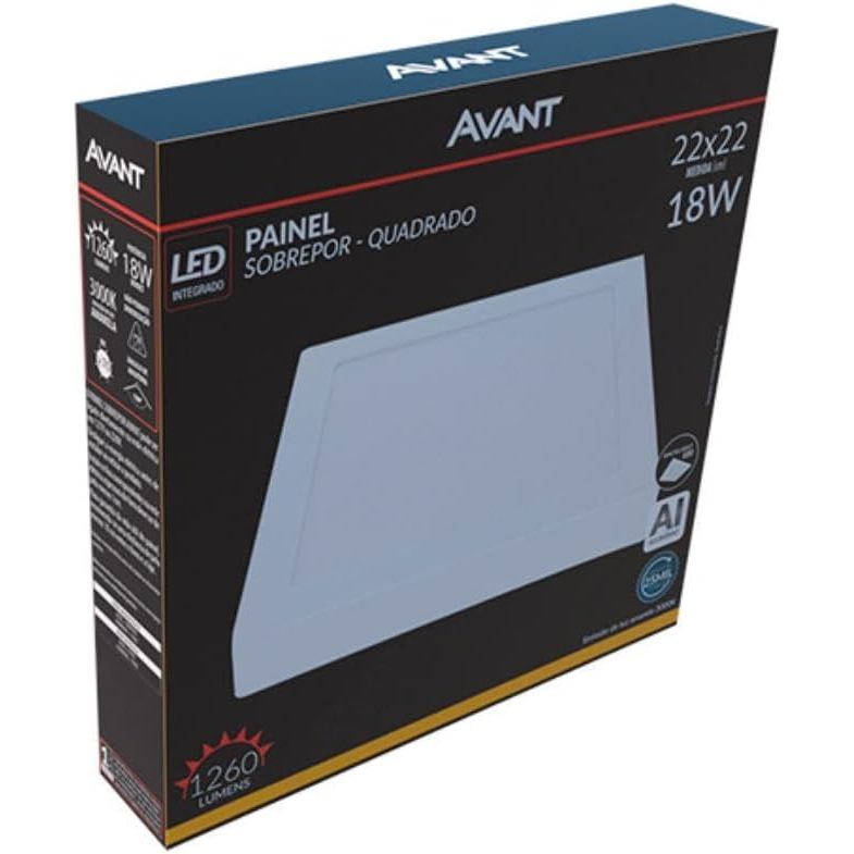 Painel Led Alu 18w 4000k Sobrepor Quadrado Bivolt 22cm Avant em Oferta na Shopee