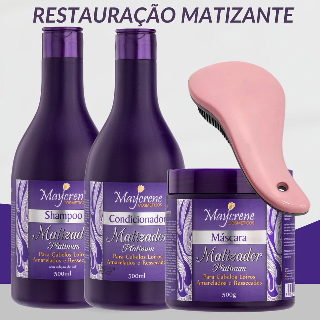 Matizador Platinado para Cabelos Loiros Amarelados e Ressecados com Escova Mágica Incluso em Oferta na Shopee