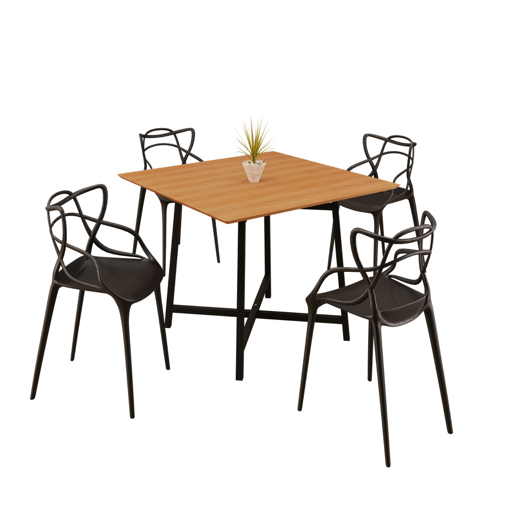 Sala De Jantar Mesa 90x90 4 Cadeiras Allegra Estilo Moderno